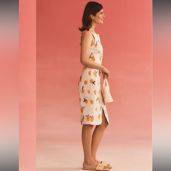 Anthropologie Maeve Dylan Mierzwinski Colette Midi Dress Sz S Cream Orange NWT - Picture 4 of 10